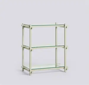 Hay - Woody Shelving 2.0 Column Low - Grå ramme med 3 glashylder